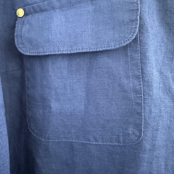 Ellen Tracy Tunic Top Womens 2X Blue Linen Zip Front 3/4 Sleeve Utility Office - Picture 3 of 13